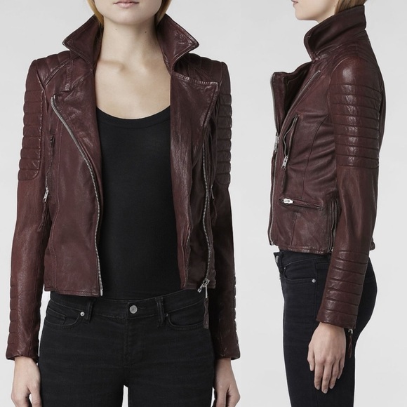 All Saints Oxblood Leather Jacket - Picture 4 of 16